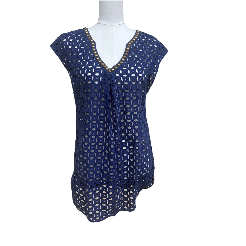 Lilly Pulitzer Target Blue Eyelet Swim Cover Up Dress Studded V-Neck Small